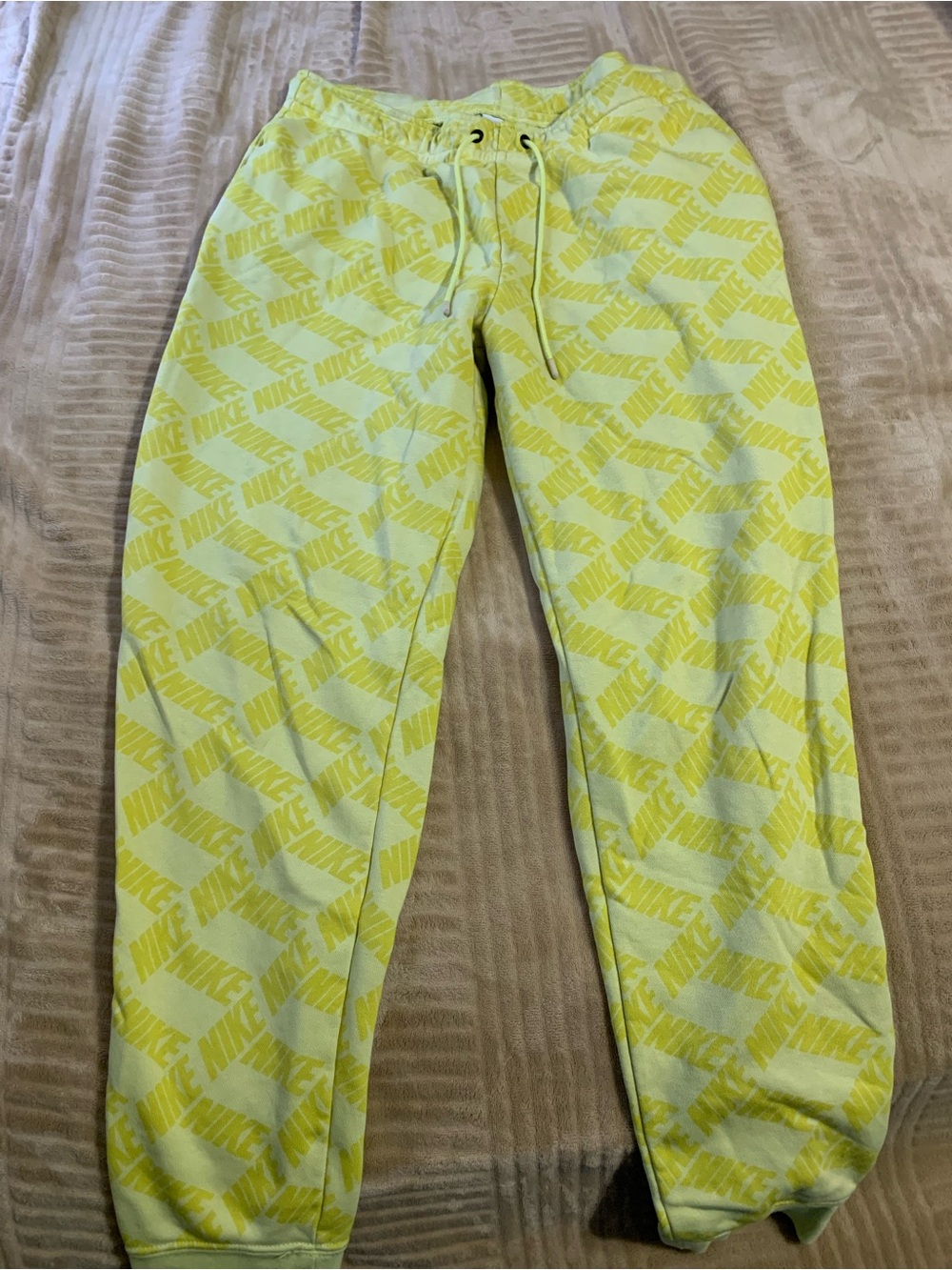 Nike Yellow All-Over Logo Jogger Pants